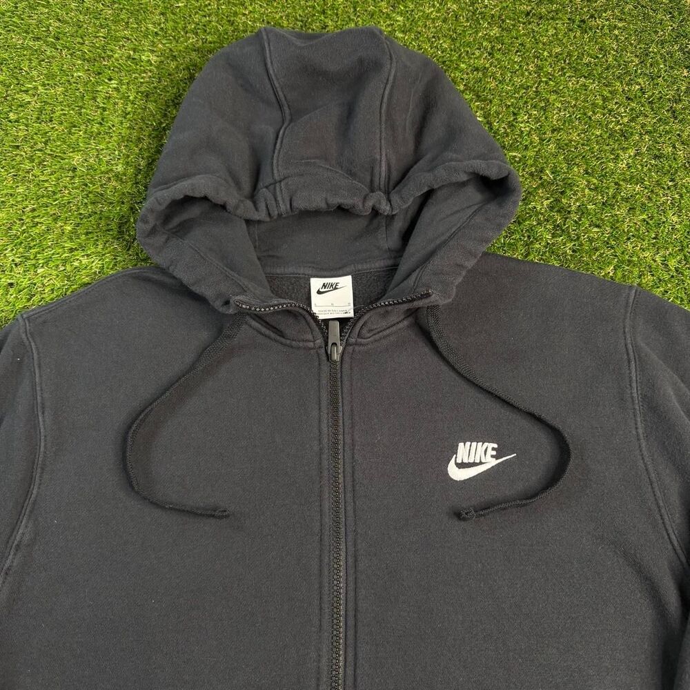 Nike Sportswear Club Fleece Black Hoodie Mens Large Full Zip Swoosh Y2K